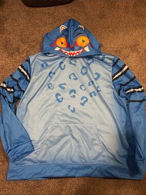 Kids Blue Monster Hooded Pullover Sweatshirt